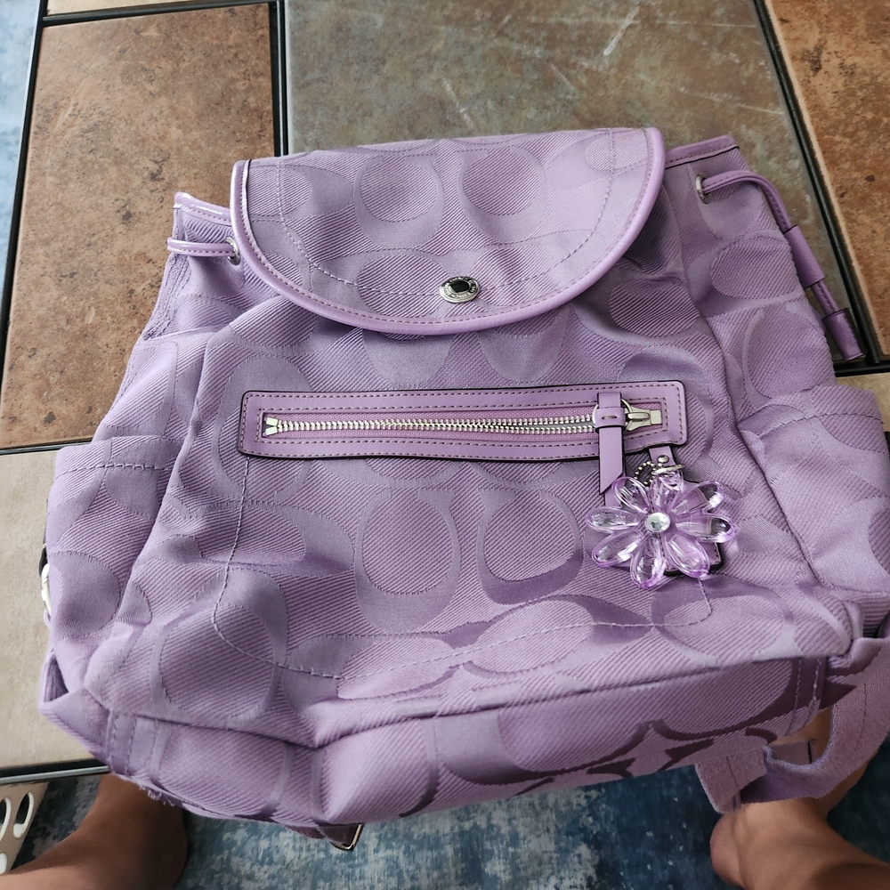 Coach Purple Backpacks with Decorative Stitching and Metal Accents